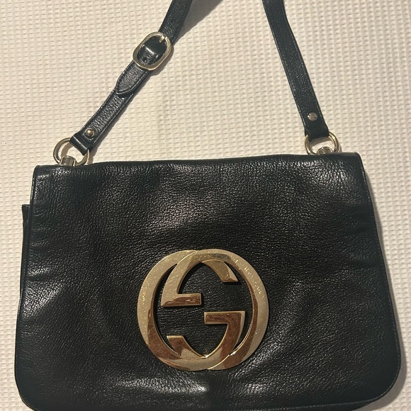 Gucci Black Satchel Bag with Gold Logo. - Picture 5 of 7